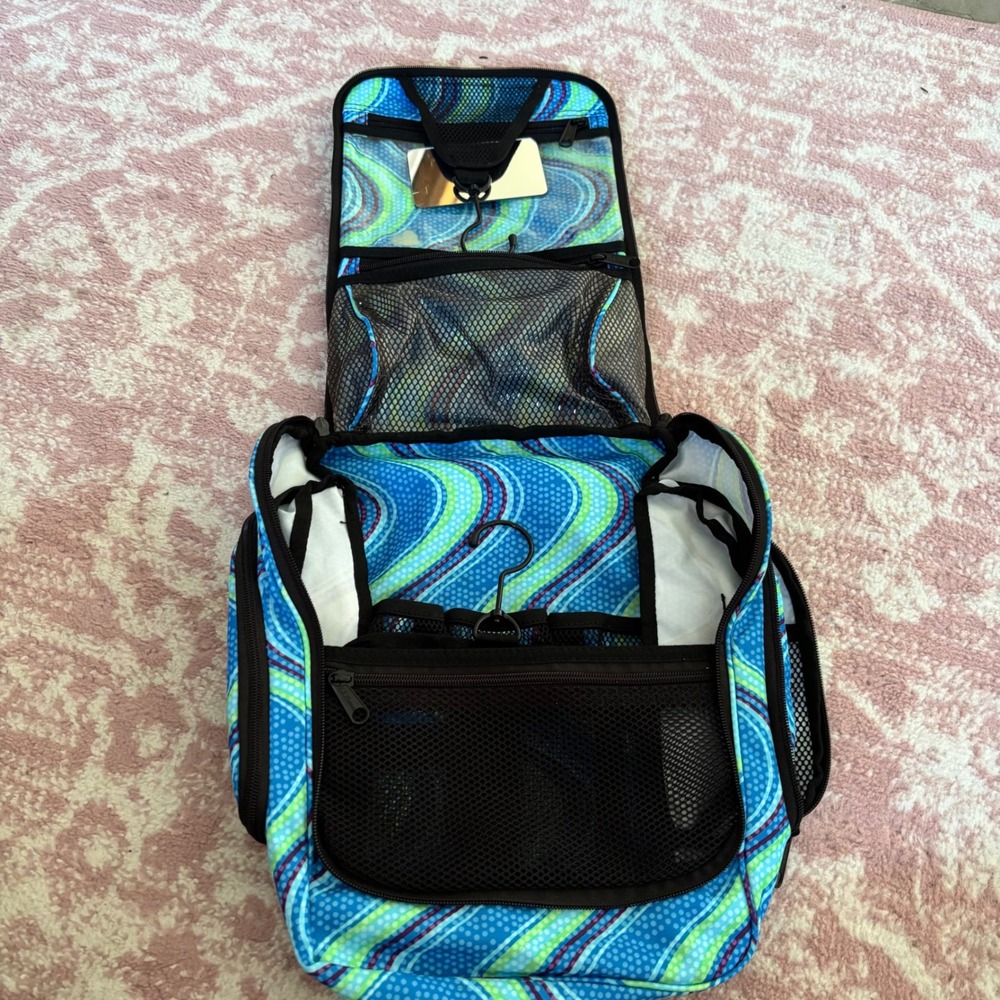 LL Bean Personal Organizer Toiletry Bag Blue Wave Hanging Travel Kit Medium - Picture 2 of 3